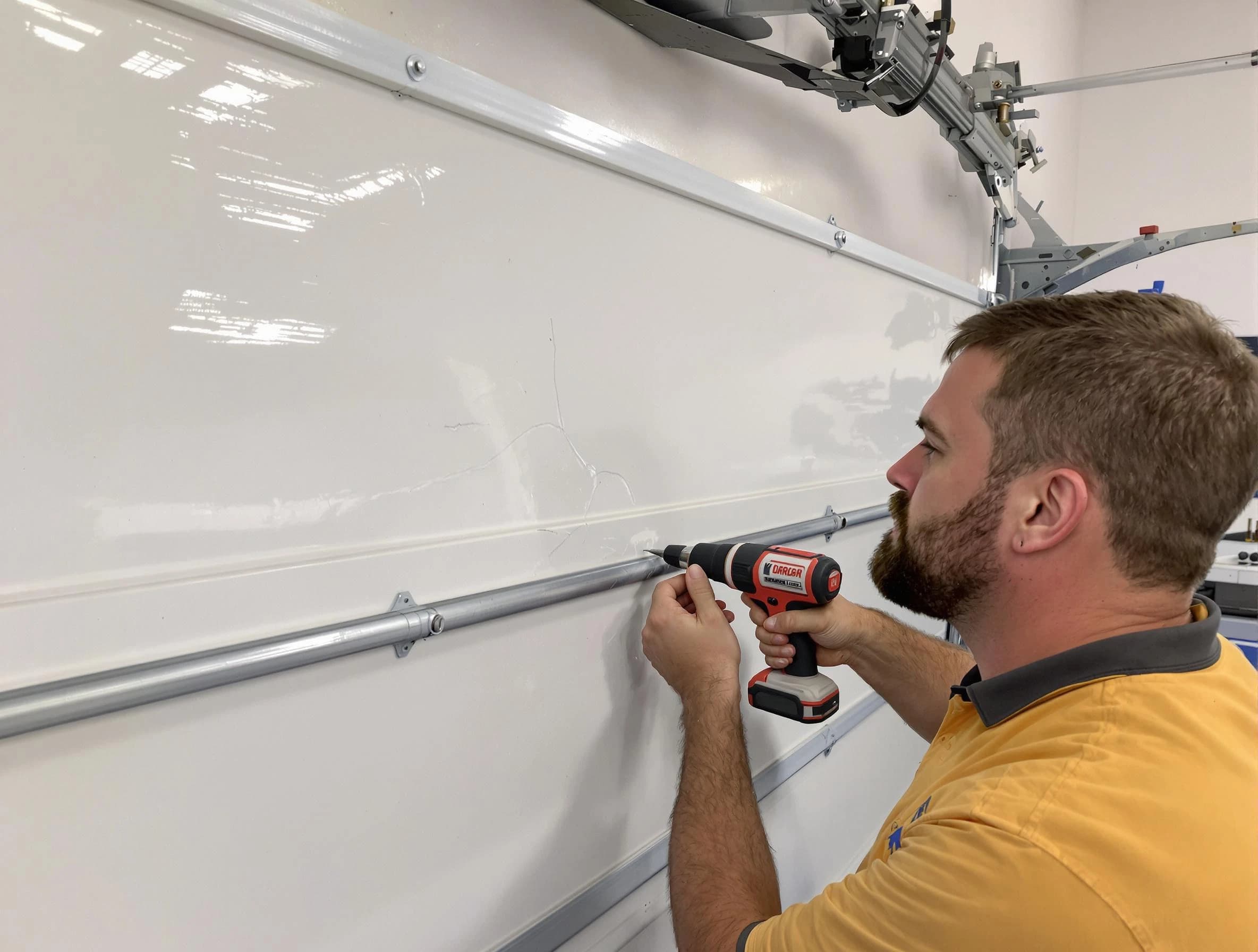 Cave Creek Garage Door Repair expert performing dent repair on garage door in Cave Creek