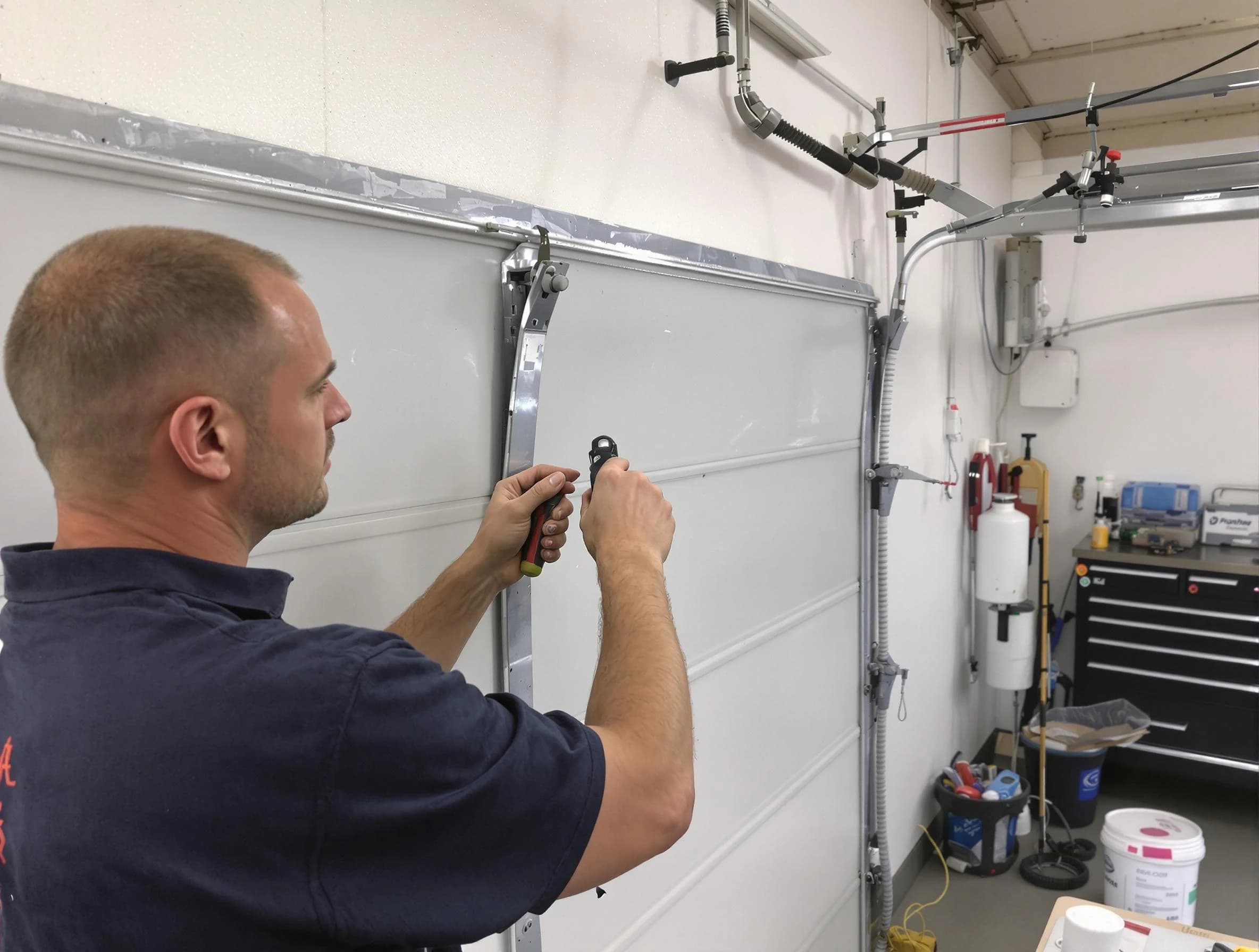 Before and after garage door dent repair by Cave Creek Garage Door Repair in Cave Creek