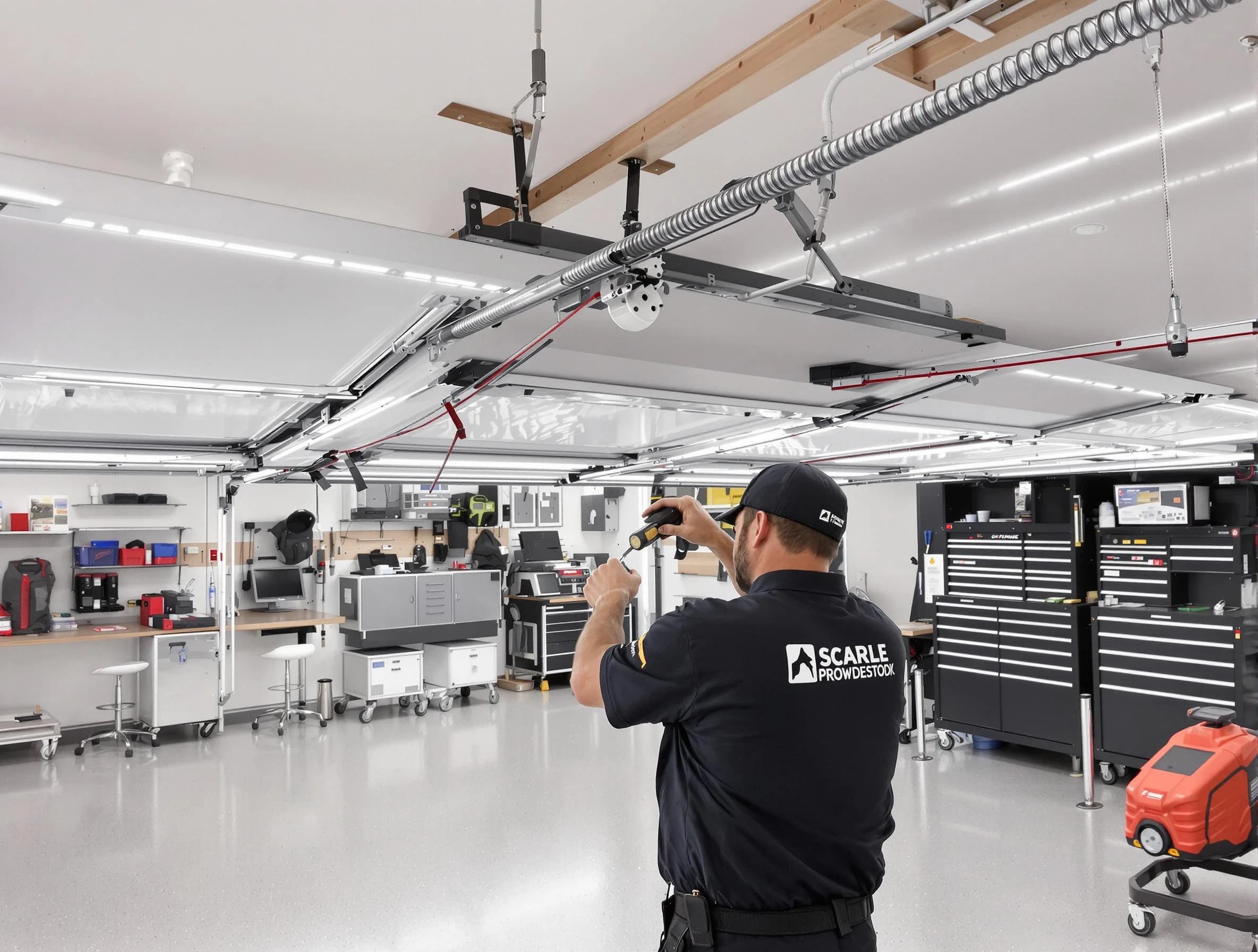 Cave Creek Garage Door Repair technician repairing overhead garage door in Cave Creek