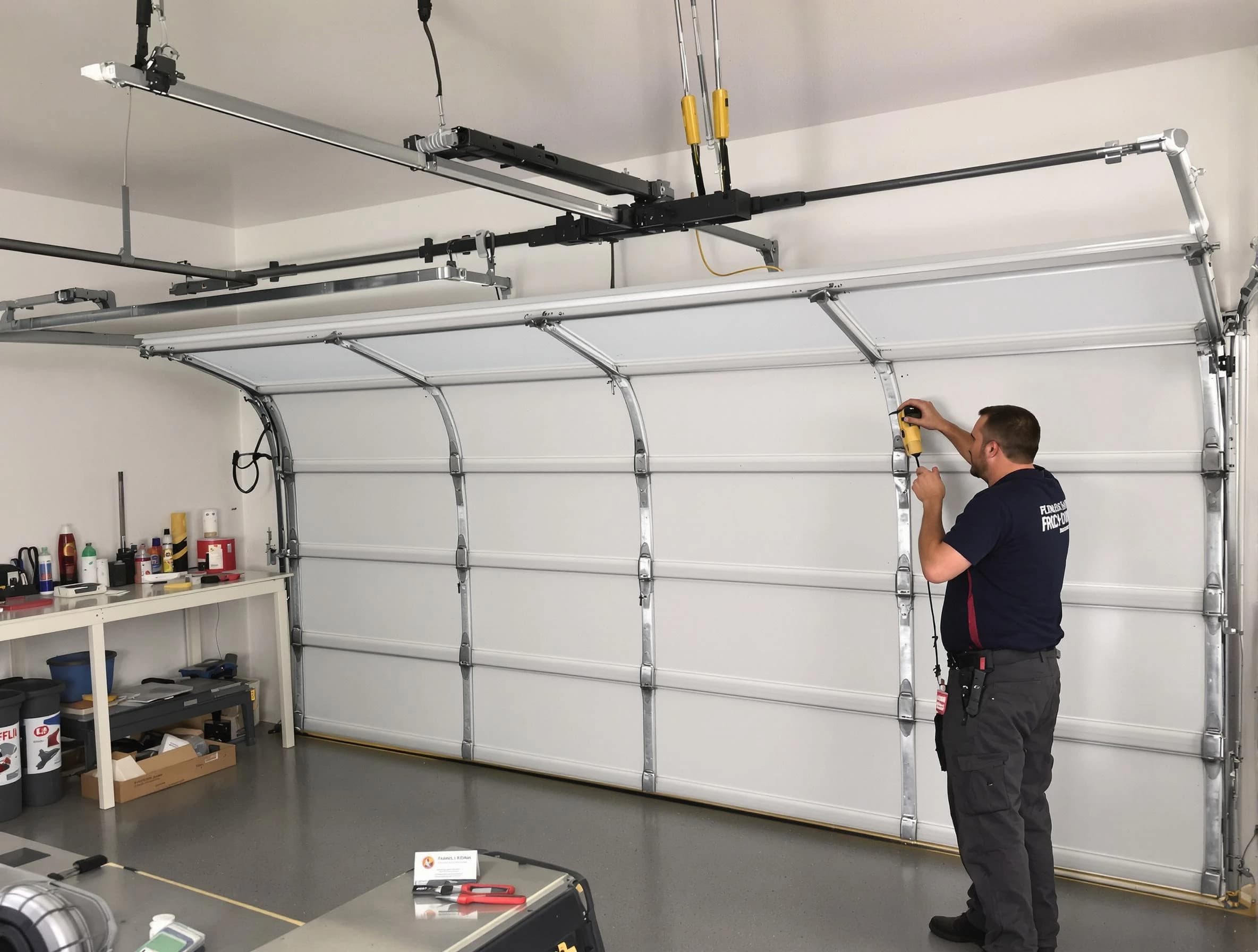 Cave Creek Garage Door Repair certified technician performing overhead door system repair in Cave Creek