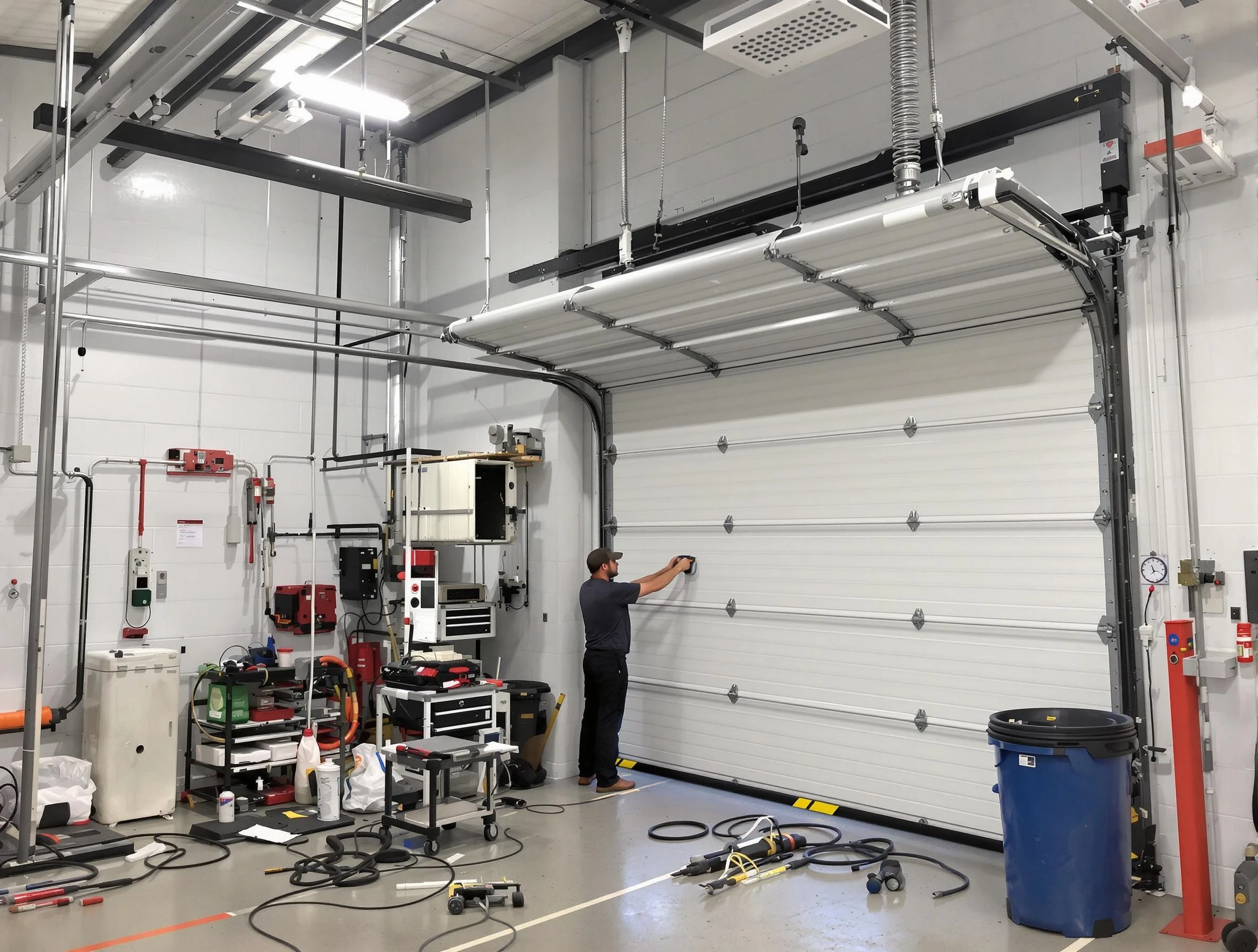 Cave Creek Garage Door Repair certified technician performing commercial door repair at a Cave Creek business facility