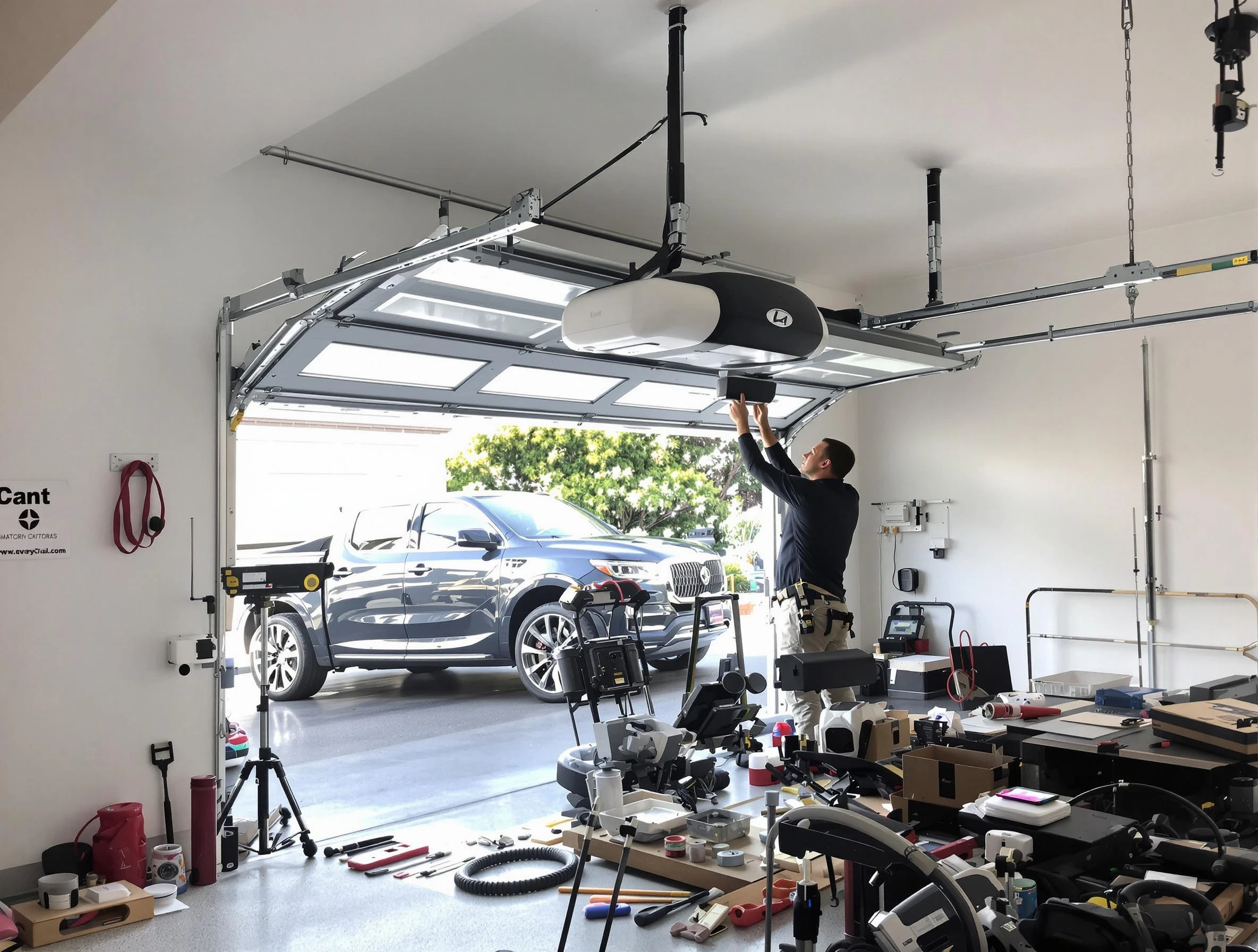 Cave Creek Garage Door Repair specialist installing smart garage door opener system in Cave Creek home