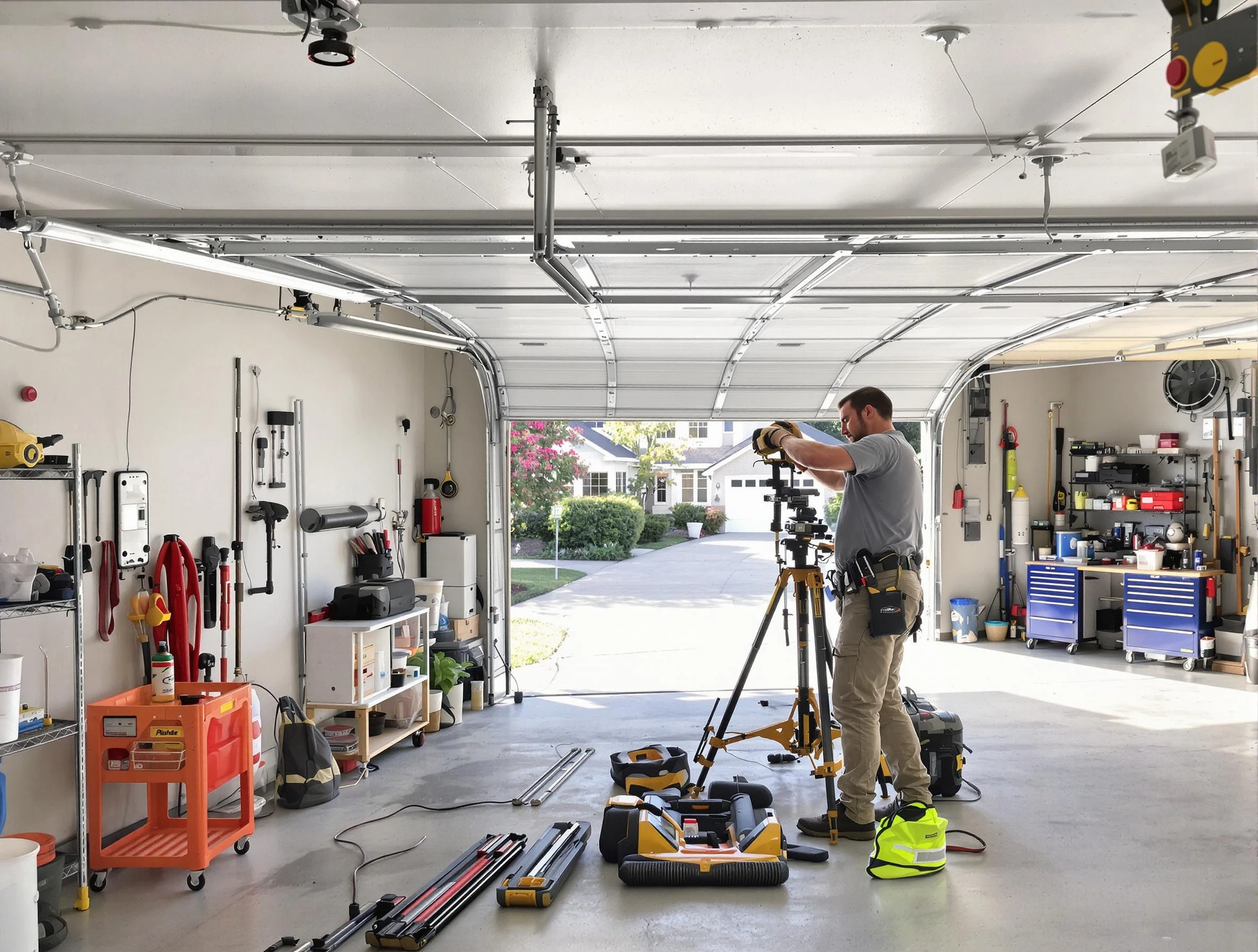 Cave Creek Garage Door Repair specialist performing laser-guided track alignment in Cave Creek